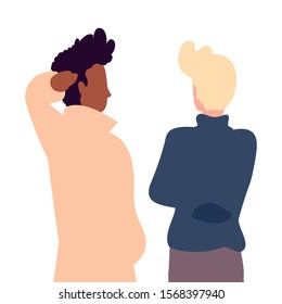 men of back position on white background vector illustration design