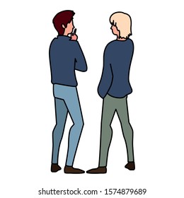 men of back position on white background vector illustration design