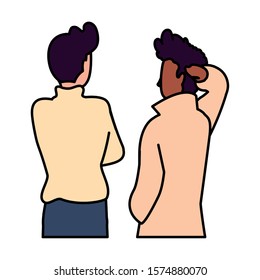 men of back position on white background vector illustration design