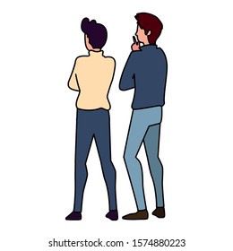 men of back position on white background vector illustration design