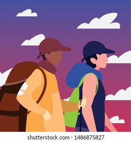 men with backpack hiking wanderlust