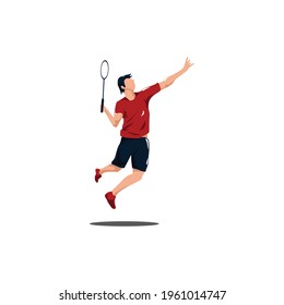 men badminton player jumping at court - sport men are playing badminton attack with smashing shuttlecock isolated on white