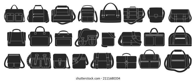 Men bag vector black set icon. Isolated black set icon leather satchel. Vector illustration men bag on white background.