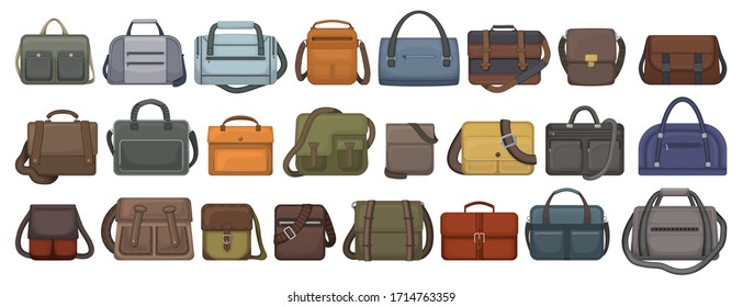 Men Bag Vector Cartoon Set Icon. Isolated Cartoon Set Icon Leather Satchel. Vector Illustration Men Bag On White Background.