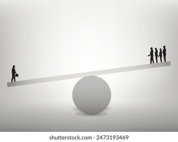 Men balanced on a swing above one man. Vector illustration