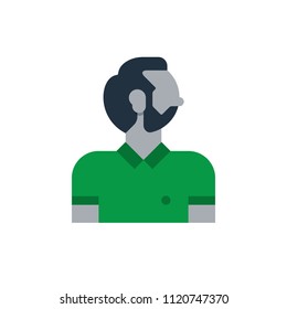 Men barber shop haircut, hair style and beard grooming, smart casual bachelor, engineer guy in polo, cartoon male turned head side view, flat design vector illustration