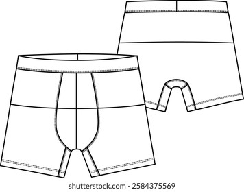 Men Basic boxer brief with horizontal cut, front pouch, elastic waistband, sketch front and back, vectors