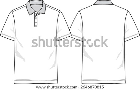 Men Basic polo shirt with collar, button placket, short sleeve with regular hem, polo collar,  front and back sketch