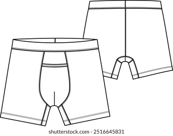 Hombres ropa interior Básica brief boxeador activo longitud corta con cintura y fuelle y apertura de mosca Horizontal, diseño de moda de Ilustración vectorial de boceto plano