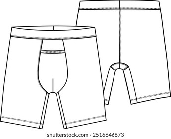 Hombres ropa interior Básica brief boxer activo de largo con cintura y fuelle y apertura de mosca Horizontal, diseño de moda de Ilustración vectorial de boceto plano