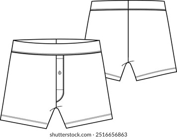 Hombres ropa interior Básica de punto sin costuras boxeador activo de longitud corta con cintura y cierre de Botón clásico, diseño de moda de Ilustración vectorial de boceto plano