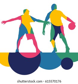 Men basketball players active sport silhouettes abstract background illustration vector