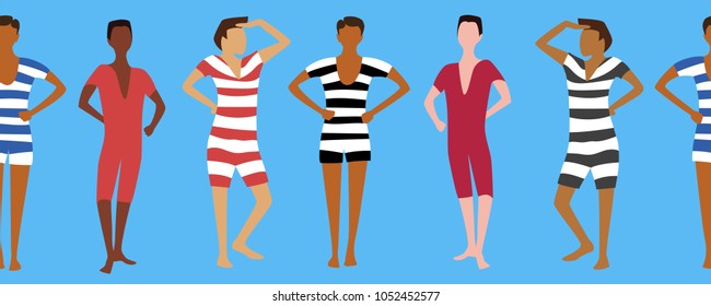 men in bathing suits.horizontal seamless pattern