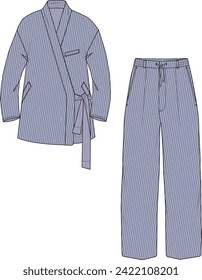 MEN BEACH AND RESORT WEAR ROBE COAT AND TROUSER SET VECTOR ILLUSTRATION