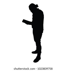 Men with beard reading the book, silhouette on a white background