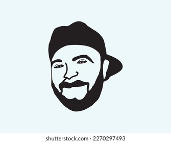 Men beard style hip hop logo. laughing. bearded man face clip art illustration. People head logo