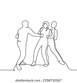 men beat a woman - one line art vector. concept male violence or bullying against women