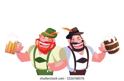 men with beer glass in hand in white background vector illustration design