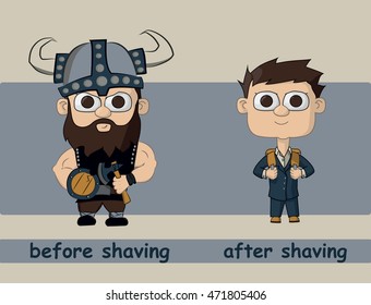 men before and after shaving. The reason is not to shave. Illustration Vector