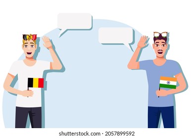Men with Belgian and Indian flags. Background for the text. The concept of sports, political, education, travel and business relations between Belgium and India. Vector illustration.