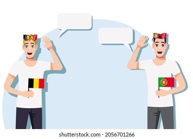Men with Belgian and Portuguese flags. The concept of international communication, education, sports, travel, business. Dialogue between Belgium and Portugal. Vector illustration.