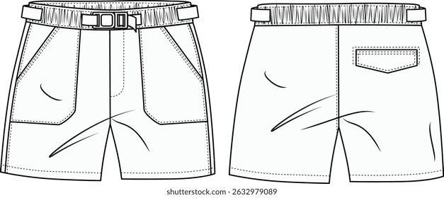 Hombres Bermudas Short Flat Line Vector Diseño