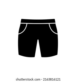 Men Bermuda Summer Short Black Silhouette Icon. Boy Sport Jeans Fashion Shorts Glyph Pictogram on White Background. Male Cotton Swim Trunks Boxer for Beach Flat Symbol. Isolated Vector Illustration.