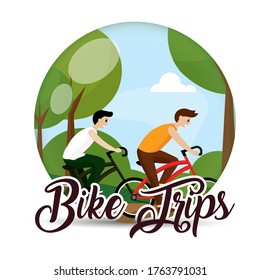 Men in a bike over a naturla landscape - Vector