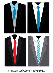  men black and grey suites with white shirt and blue and red ties