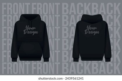 Men black hoody. Realistic jumper mockup. Long sleeve hoody template clothing.