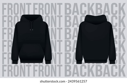 Men black hoody. Realistic jumper mockup. Long sleeve hoody template clothing.