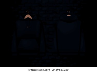 Men black hoody. Realistic jumper mockup. Long sleeve hoody template clothing.