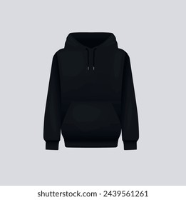 Men black hoody. Realistic jumper mockup. Long sleeve hoody template clothing.