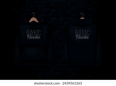 Men black hoody. Realistic jumper mockup. Long sleeve hoody template clothing.