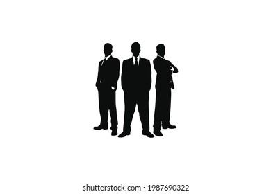 Men in black suits isolated on white background