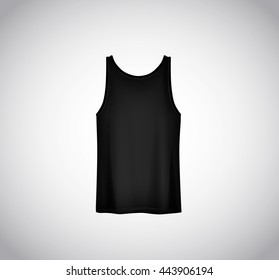 Men Black Tank Top Isolated. Realistic Mockup. Short Sleeve T-shirt Template On Background.