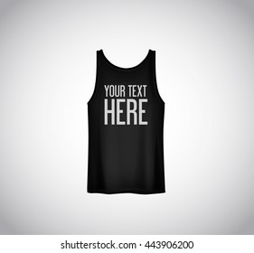 Men black tank top isolated. Realistic mockup whit brand text for advertising. T-shirt template on background.