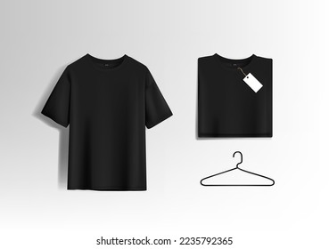 Men black T-shirt. Realistic mockup. Short sleeve T-shirt template on background