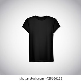 Men black T-shirt. Realistic mockup. Short sleeve T-shirt template on background.