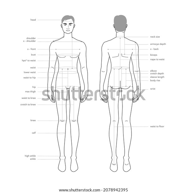 Men body\
parts terminology measurements Illustration for clothes and\
accessories production fashion male size chart. 9 head boy for site\
and online shop. Human body infographic\
template