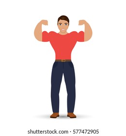 Men bodybuilder isolated on white background. Vector illustration.