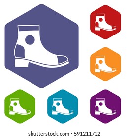 Men boot icons set rhombus in different colors isolated on white background