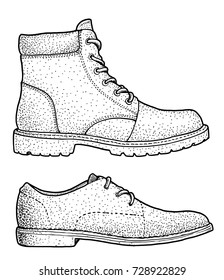 Men boot illustration, drawing, engraving, ink, line art, vector