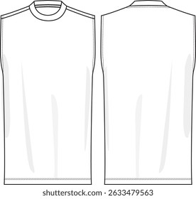 Homens cabine esportes knit tanque top crew neck, ombro largo, vetor de esboço plano, frente e trás, ative wear