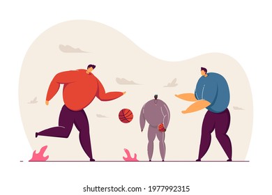 Men and boy playing basketball vector illustration. Active sport for children and adults. Games with ball. Sporty lifestyle. Outdoor activity concept for website or advertisement