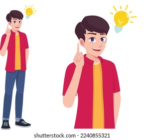 Men or Boy Thinking and Got Idea Expression Pose Cartoon Illustration