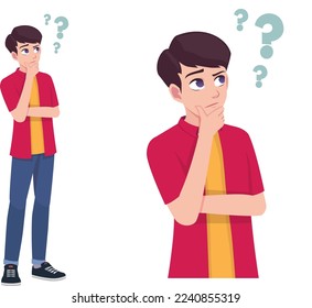 Men or Boy Thinking and Wondering Expression Pose Cartoon Illustration