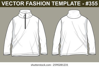 MEN BOY TURTLE NECK SWEATSHIRT LONG SLEEVE FLAT SKETCH FASHION TEMPLATE TECHNICAL DRAWING ILLUSTRATION