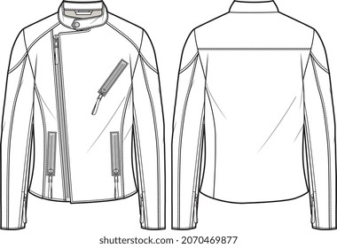 MEN AND BOYS BIKER JACKET FLAT SKETCH VECTOR