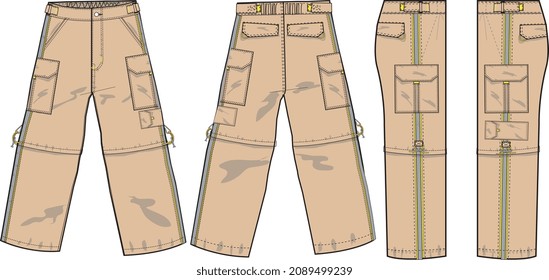 MEN AND BOYS BOTTOM WEAR CARGO PANT VECTOR SKETCH FRONT BACK AND BOTH SIDES VIEW